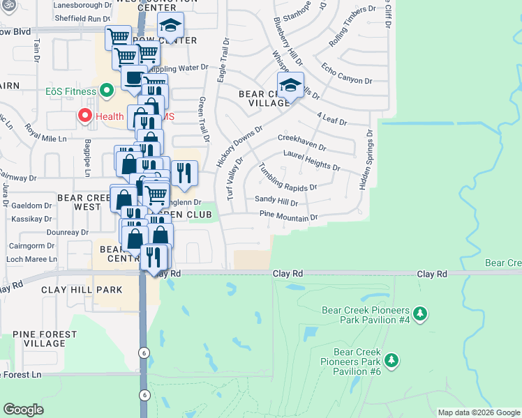 map of restaurants, bars, coffee shops, grocery stores, and more near 15830 Pine Mountain Drive in Houston