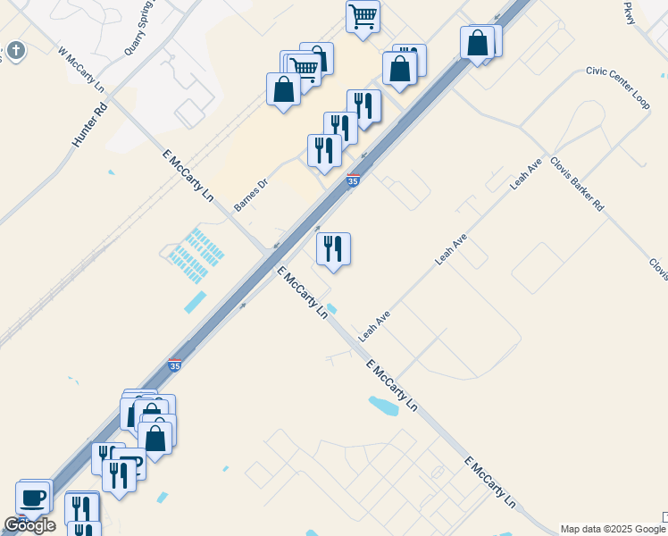 map of restaurants, bars, coffee shops, grocery stores, and more near 1001 East McCarty Lane in San Marcos
