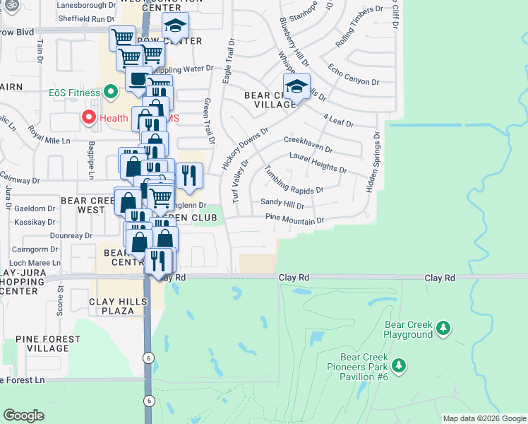 map of restaurants, bars, coffee shops, grocery stores, and more near 15830 Pine Mountain Drive in Houston