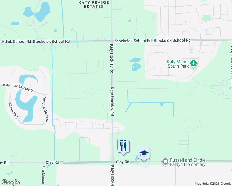 map of restaurants, bars, coffee shops, grocery stores, and more near 4522 Katy Hockley Road in Katy