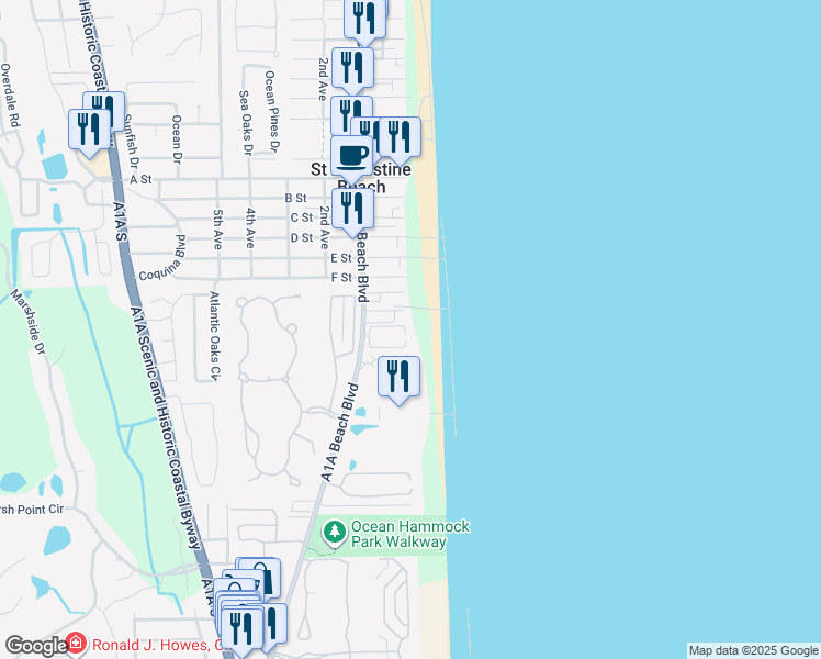 map of restaurants, bars, coffee shops, grocery stores, and more near 826 A1A Beach Boulevard in St. Augustine