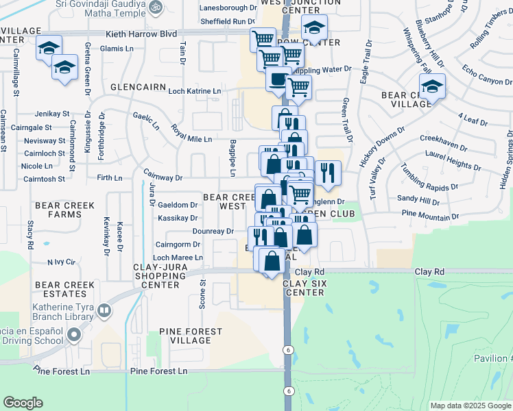 map of restaurants, bars, coffee shops, grocery stores, and more near 4503 Wee Laddie Lane in Houston