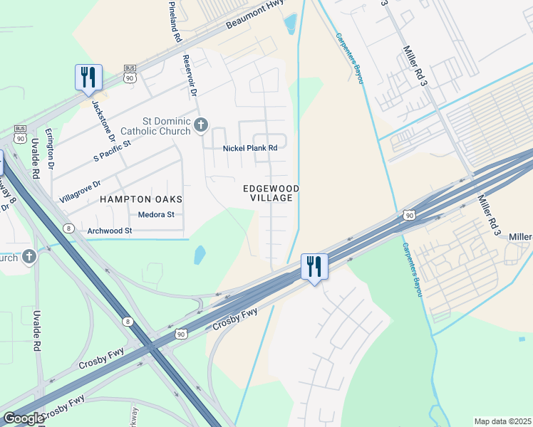 map of restaurants, bars, coffee shops, grocery stores, and more near 14719 Juniper Dale Court in Houston