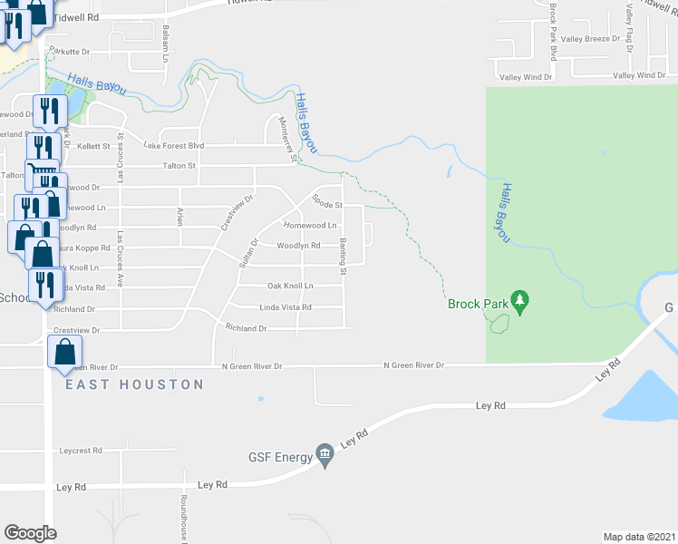 map of restaurants, bars, coffee shops, grocery stores, and more near 9330 Laura Koppe Road in Houston