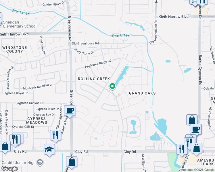 map of restaurants, bars, coffee shops, grocery stores, and more near 4610 Plum Forest Road in Houston