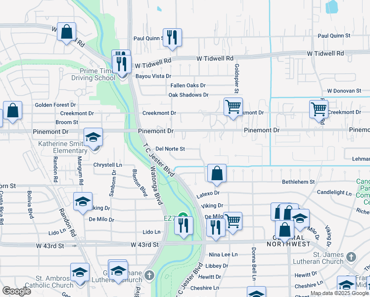 map of restaurants, bars, coffee shops, grocery stores, and more near 2403 Del Norte Street in Houston