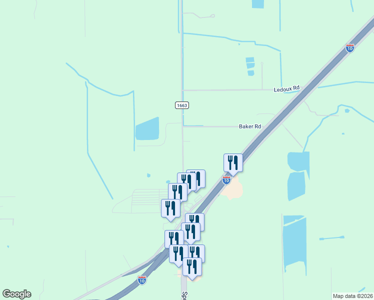 map of restaurants, bars, coffee shops, grocery stores, and more near 14750 Farm to Market Road 1663 in Winnie