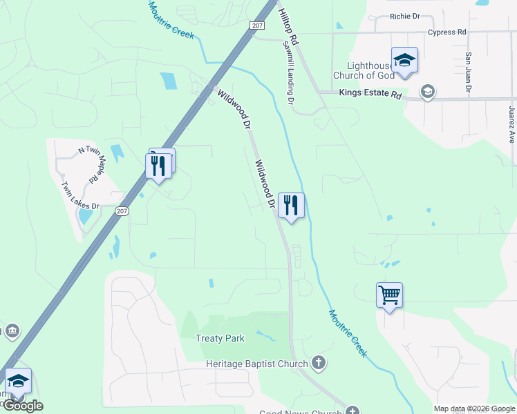 map of restaurants, bars, coffee shops, grocery stores, and more near 1785 Wildwood Drive in St. Augustine