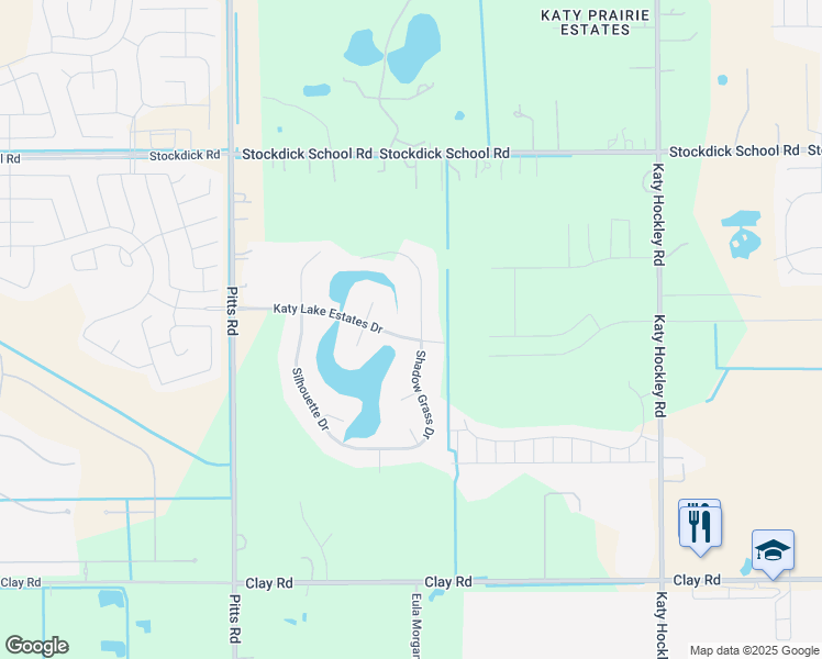 map of restaurants, bars, coffee shops, grocery stores, and more near 4703 Shadow Grass Drive in Katy
