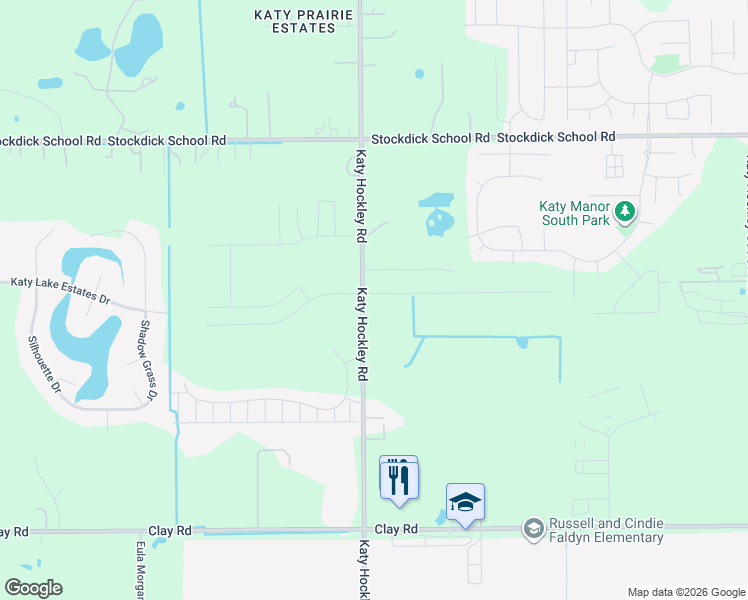 map of restaurants, bars, coffee shops, grocery stores, and more near 4522 Katy Hockley Road in Katy