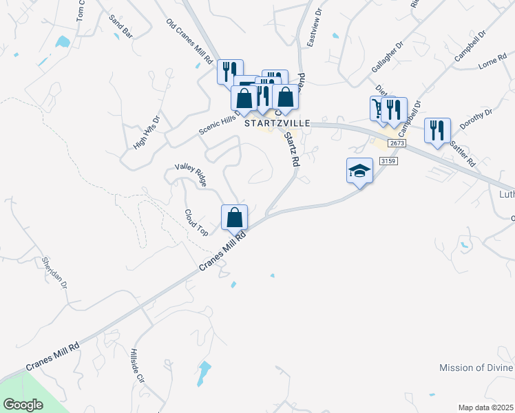 map of restaurants, bars, coffee shops, grocery stores, and more near 41781 Farm to Market Road 3159 in Canyon Lake