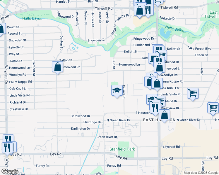 map of restaurants, bars, coffee shops, grocery stores, and more near 8602 Shady Vista Lane in Houston