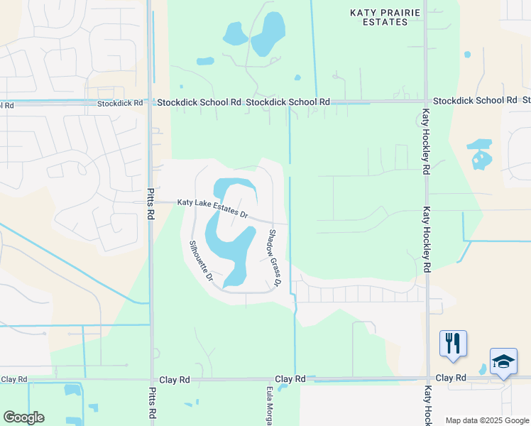 map of restaurants, bars, coffee shops, grocery stores, and more near 4703 Shadow Grass Drive in Katy