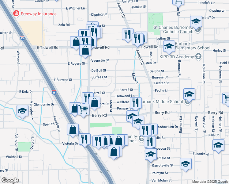 map of restaurants, bars, coffee shops, grocery stores, and more near 34 Trenwood Lane in Houston
