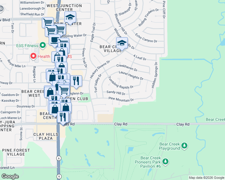 map of restaurants, bars, coffee shops, grocery stores, and more near 15830 Pine Mountain Drive in Houston