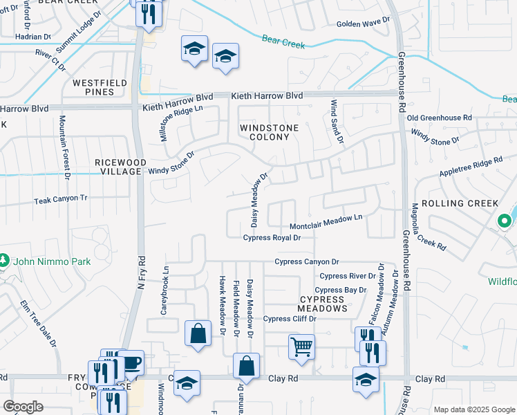 map of restaurants, bars, coffee shops, grocery stores, and more near 19538 South Stone Lane in Katy