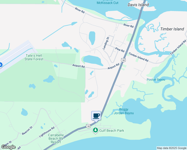 map of restaurants, bars, coffee shops, grocery stores, and more near 174 Airport Road in Carrabelle