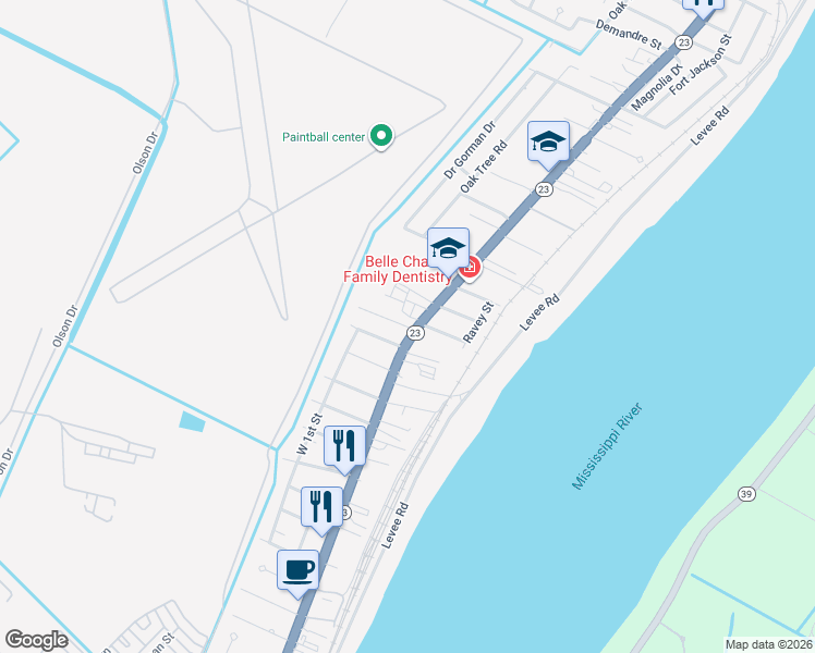 map of restaurants, bars, coffee shops, grocery stores, and more near 107 Apricot Street in Belle Chasse