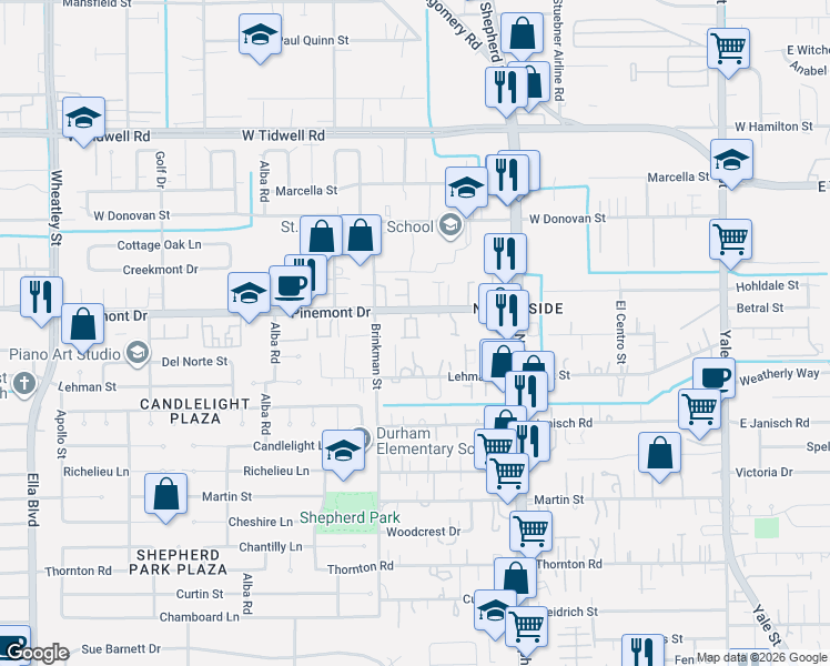 map of restaurants, bars, coffee shops, grocery stores, and more near 811 Pinemont Drive in Houston