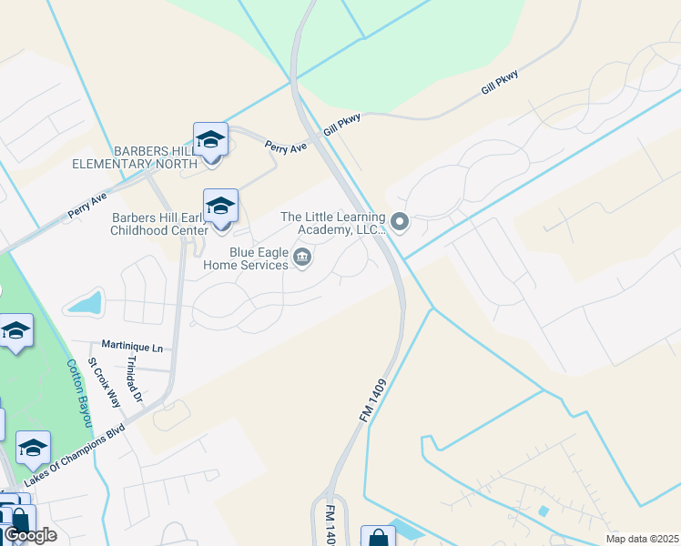 map of restaurants, bars, coffee shops, grocery stores, and more near 14603 Monmouth Park Drive in Mont Belvieu