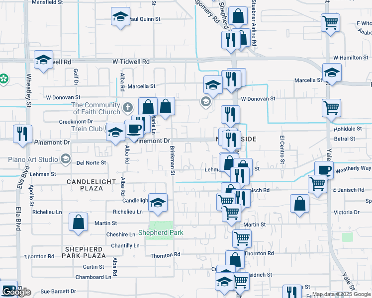 map of restaurants, bars, coffee shops, grocery stores, and more near 811 Pinemont Drive in Houston