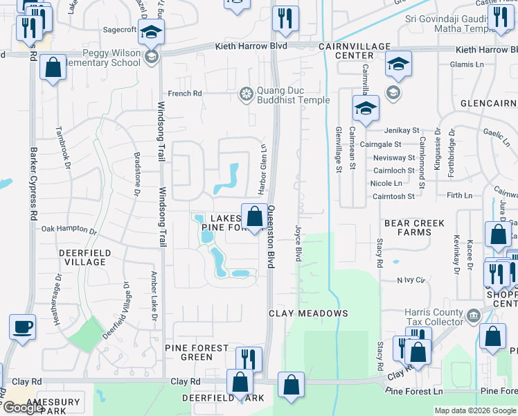 map of restaurants, bars, coffee shops, grocery stores, and more near 4806 Harbor Glen Lane in Houston