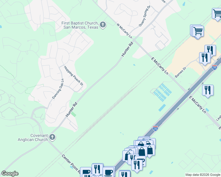 map of restaurants, bars, coffee shops, grocery stores, and more near 3207 Hunter Rd in San Marcos