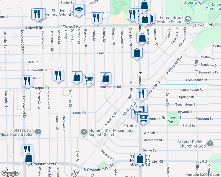 map of restaurants, bars, coffee shops, grocery stores, and more near in Houston