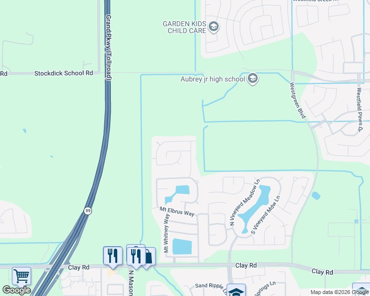 map of restaurants, bars, coffee shops, grocery stores, and more near 21610 Mid Peak Way in Katy