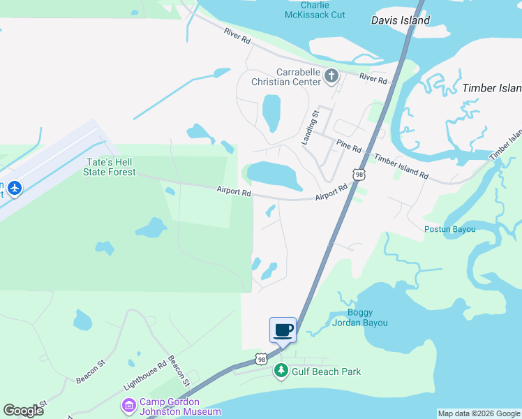 map of restaurants, bars, coffee shops, grocery stores, and more near 174 Airport Road in Carrabelle