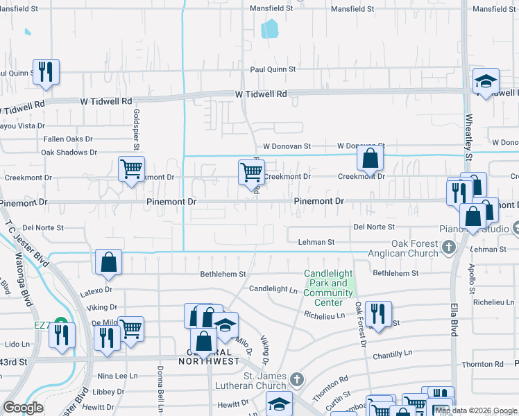 map of restaurants, bars, coffee shops, grocery stores, and more near in Houston