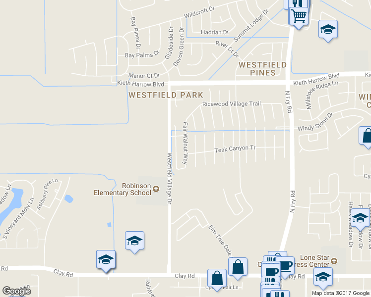 map of restaurants, bars, coffee shops, grocery stores, and more near 20814 Fair Walnut Way in Katy