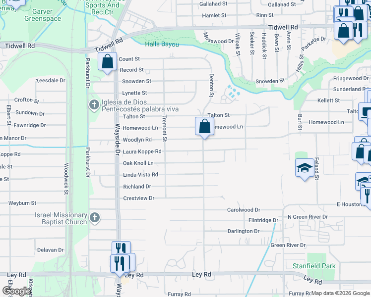 map of restaurants, bars, coffee shops, grocery stores, and more near 8135 Laura Koppe Road in Houston