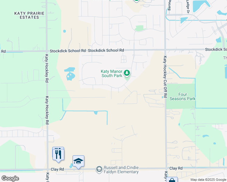 map of restaurants, bars, coffee shops, grocery stores, and more near 25409 Stockdick School Road in Katy