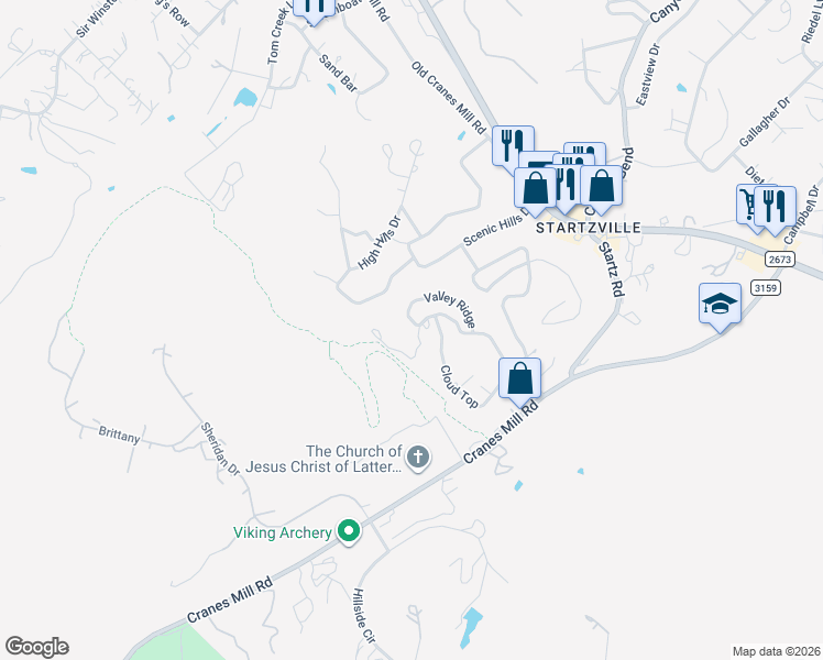 map of restaurants, bars, coffee shops, grocery stores, and more near 545 Valley Ridge in Canyon Lake
