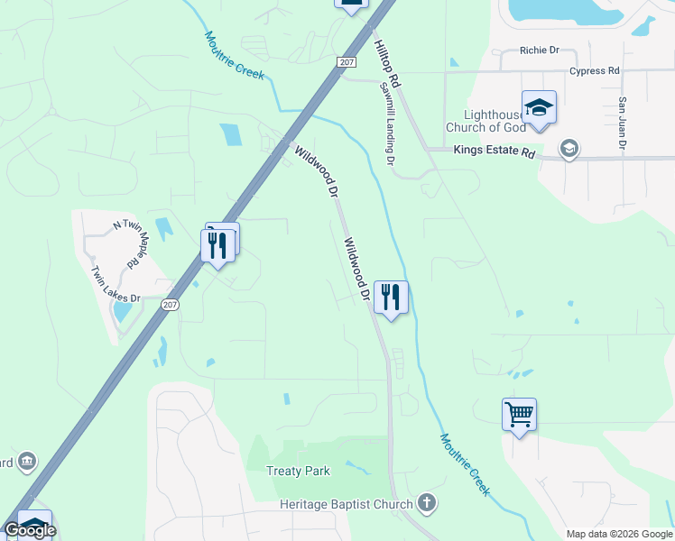 map of restaurants, bars, coffee shops, grocery stores, and more near 1925 Wildwood Drive in St. Augustine