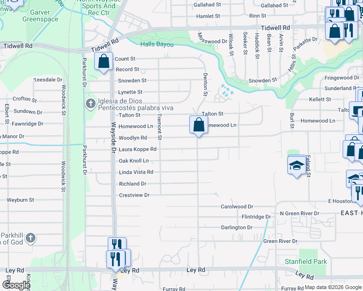 map of restaurants, bars, coffee shops, grocery stores, and more near 8135 Laura Koppe Road in Houston