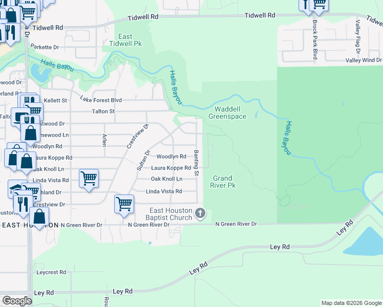 map of restaurants, bars, coffee shops, grocery stores, and more near 9331 Woodlyn Road in Houston
