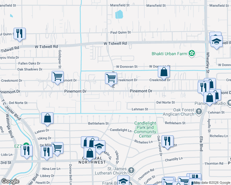 map of restaurants, bars, coffee shops, grocery stores, and more near in Houston