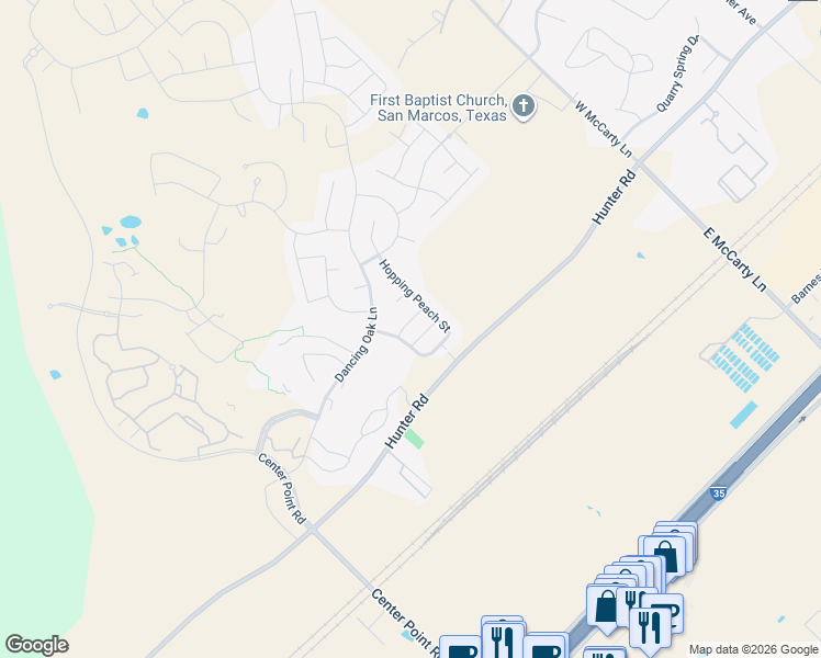 map of restaurants, bars, coffee shops, grocery stores, and more near 108 Learning Elm Dr in Hays County
