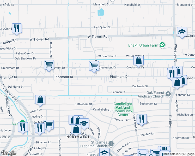 map of restaurants, bars, coffee shops, grocery stores, and more near in Houston