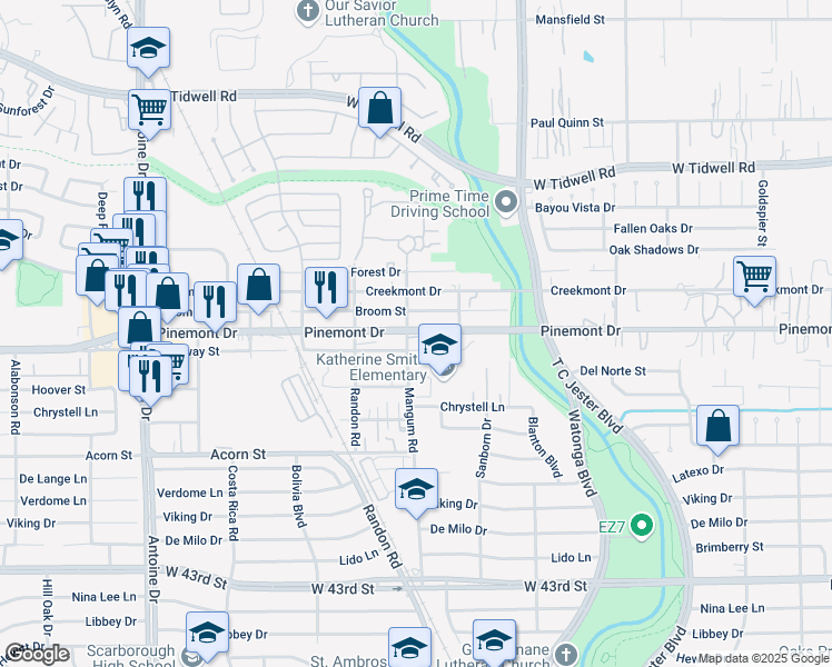 map of restaurants, bars, coffee shops, grocery stores, and more near 4839 Pinemont Drive in Houston