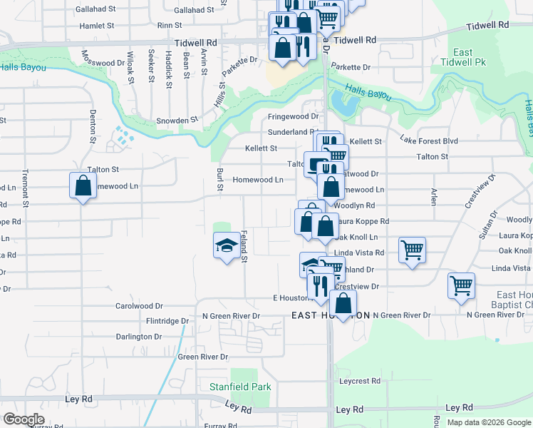 map of restaurants, bars, coffee shops, grocery stores, and more near 8718 Livings Street in Houston