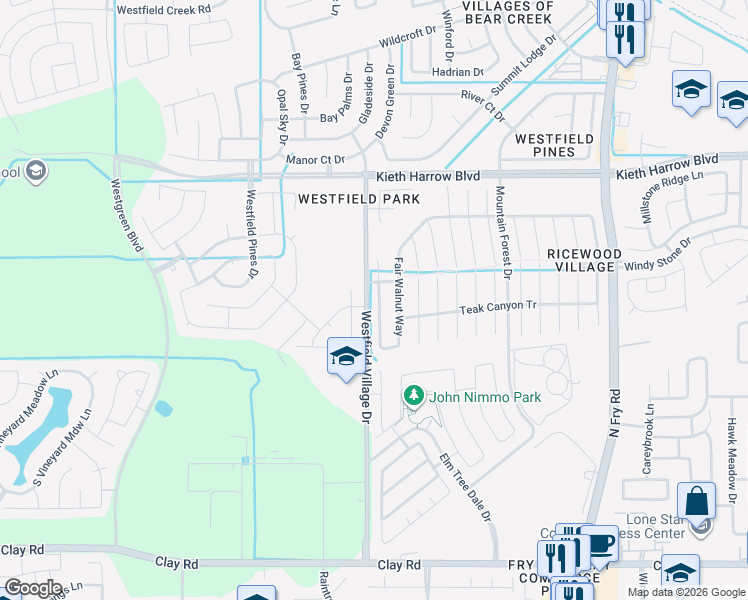 map of restaurants, bars, coffee shops, grocery stores, and more near 20814 Fair Walnut Way in Katy