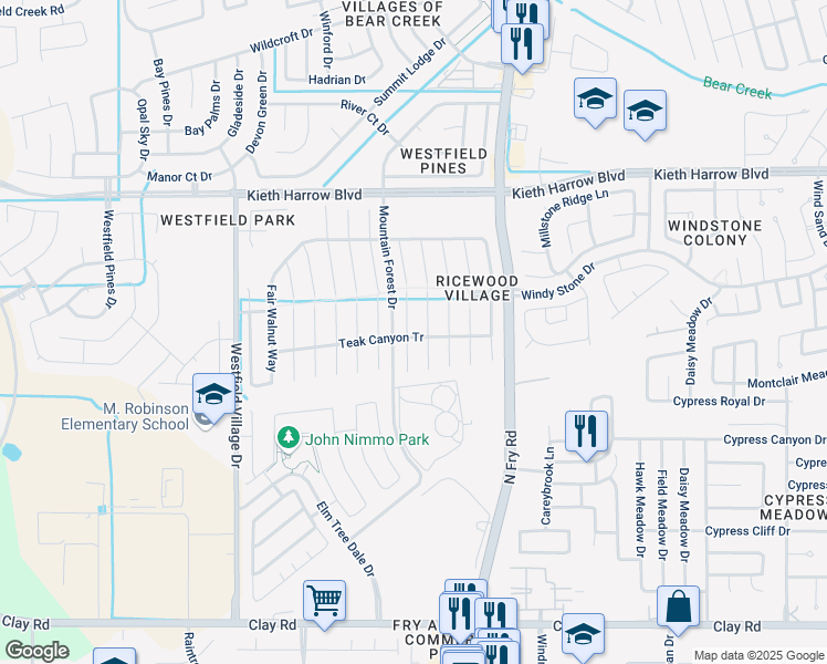 map of restaurants, bars, coffee shops, grocery stores, and more near 4902 Yearling Ridge Court in Katy