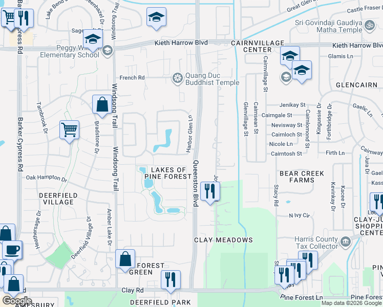 map of restaurants, bars, coffee shops, grocery stores, and more near 4806 Harbor Glen Lane in Houston