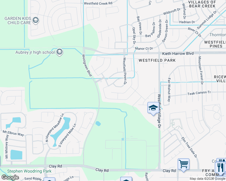 map of restaurants, bars, coffee shops, grocery stores, and more near 20922 Westfield Terrace Trail in Katy