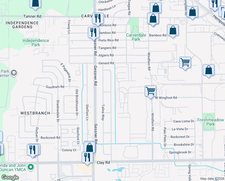 map of restaurants, bars, coffee shops, grocery stores, and more near 4826 Hollow Hook Road in Houston