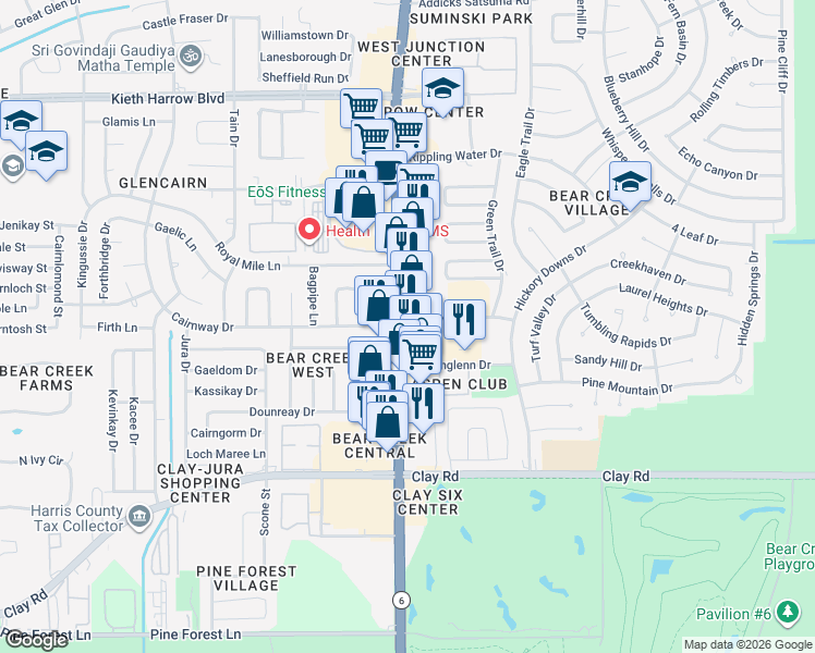 map of restaurants, bars, coffee shops, grocery stores, and more near 4515 A Highway 6 North in Houston