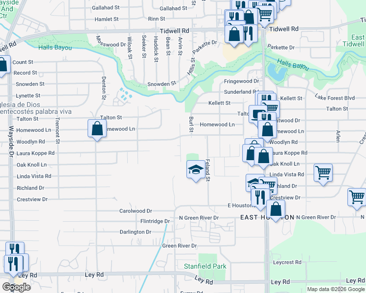 map of restaurants, bars, coffee shops, grocery stores, and more near 8718 Shady Vista Lane in Houston
